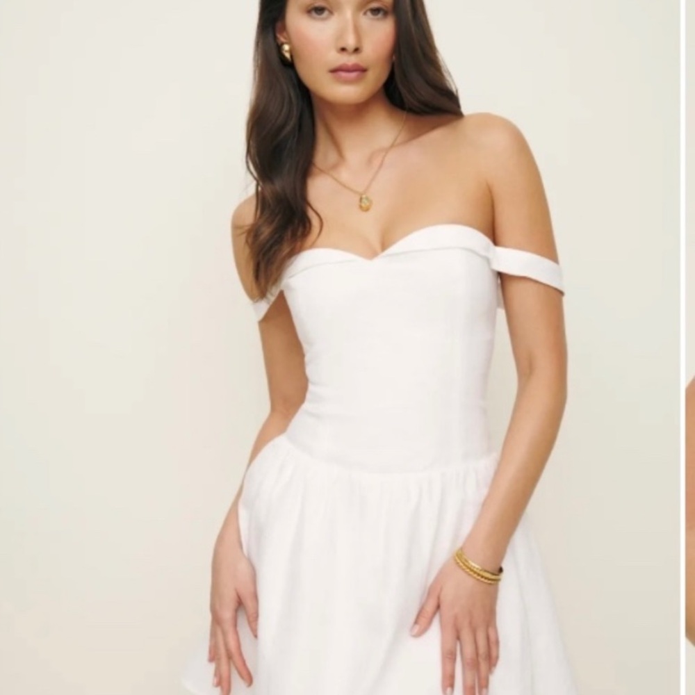Elegant Off-Shoulder White Dress reformation